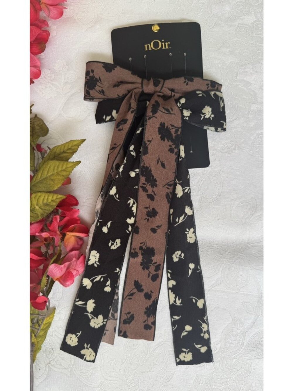 NORDSTROM Noir 2 PC Hair Accessories Black Brown Fabric Bows Barrettes NEW